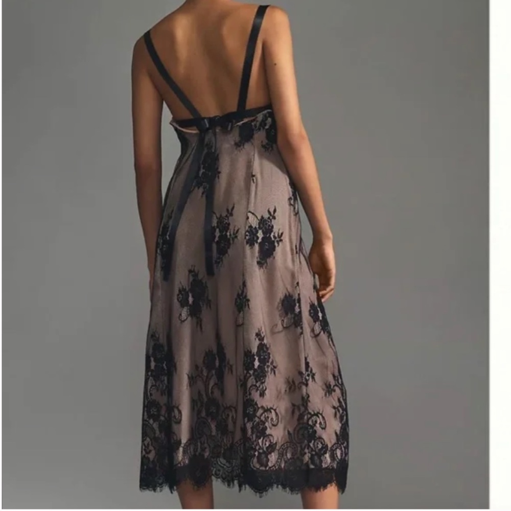 Lace Side-Slit Floral Classy Party Chic Glam Girly Midi Elegant Slip Dress - Picture 2 of 5